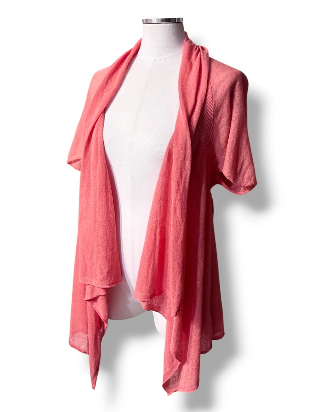 ANTHROPOLOGIE x YELLOW BIRD Coral Linen Blend Open Draped Front Cardigan